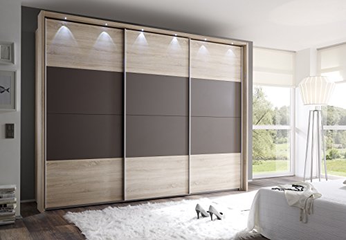 Webesto Schwebetürenschrank 300 cm inkl. Passepartout & 6 x LED Spots in Sonoma Eiche und Mocca