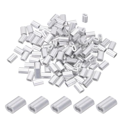 PATIKIL 1,5mm (1/16) Manicotti Fune Compressione in Alluminio, 120 Pezzi Manicotti per Cavi Anelli per Cavi Metallici Ghiera Crimpatrice per Montaggio Ringhiera, Tono Argento