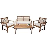 Mendler Gartengarnitur HWC-E99, Sitzgruppe Balkon-Set Lounge-Set, Akazienholz massiv Kissen Creme - 2