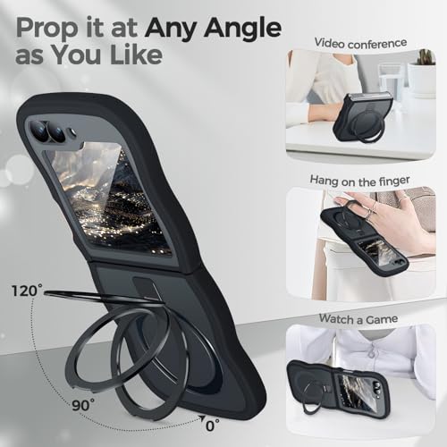Image of Cute Wavy Magnetic Stand Case for Galaxy Z Flip 6 /5 Fit for MagSafe, Black