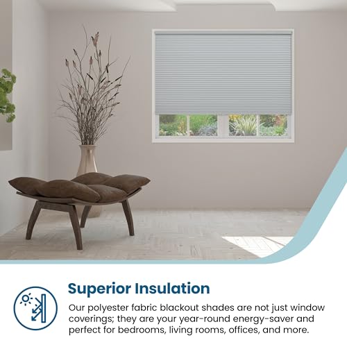 BlindsAvenue Cellular Honeycomb Cordless Shade, 9/16" Single Cell, Blackout, Gray Sheen, Size: 49" W x 72" H