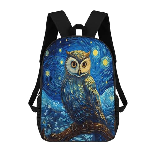 OBLUE Starry Night Owl Backpack 17 Inch Shoulders Daypack Simple Leisure Travel Bag