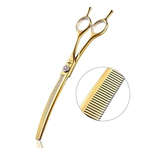 PURPLEBIRD 7 Inch neerwaartse gebogen hond verzorging schaar professionele huisdier kapsel dunner schaar stomp tip kat trimmen gereedschap Japanse roestvrijstalen messen geel