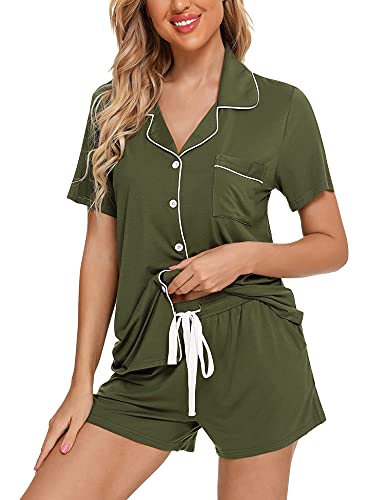 Image of Anjue Womens Pajamas Set Short Sleeve Button Down Soft Pj Sets S-XXL | V neck,Pyjamas,Modal,Wedding,Pijamas de mujer,Bridal party,Viscose,Knit,Cute,Lounge,Lightweight,Nursing,Holidays