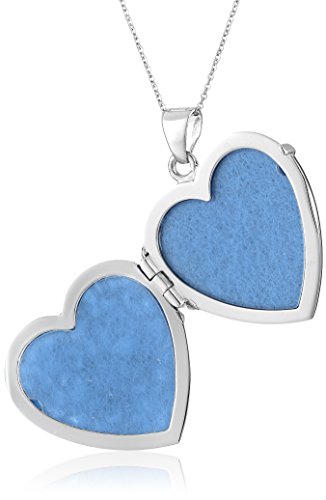 Sterling Silver Italian Blue Heart Locket With Freeform Design Pendant Necklace, 18" #TOP1