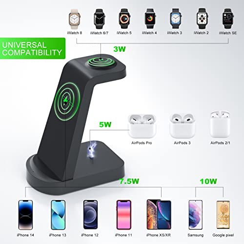 Wireless Charging Station - 3 In 1 Wireless Charger For Iphone 14/13 Pro/13/12/11 Pro Max/X/Xs/8/8 Plus,Wireless Charging Stand Dock For Apple Watch Series Airpods 3/2/1/Pro(With Adapter) #TOP1