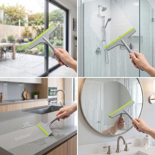 Image of Solitude Pack of 2 Wipers + 1 Gap Cleaning Brush, Multi-Purpose Kitchen Platform & Glass Cleaning Squeegee for Windows, Car Windshields, Bathroom Mirrors & Tables for Home, Kitchen & Office