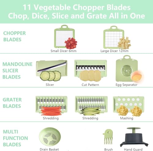 Image of Vasukie 14-in-1 Multipurpose Chopper - Fruits & Vegetable Cutter, Grater, Peeler, and Mandolin Slicer with Container - Easy Push-to-Clean Kitchen Chopper & Dicer
