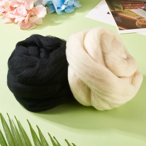 Image of Magibeasd 3.53 oz Wool Roving for Needle Soft Felting Nature Wool Black and White Chunky Yarn for Beginners Felted Handmade Crafts DIY Materials Hand Spinning Supplies