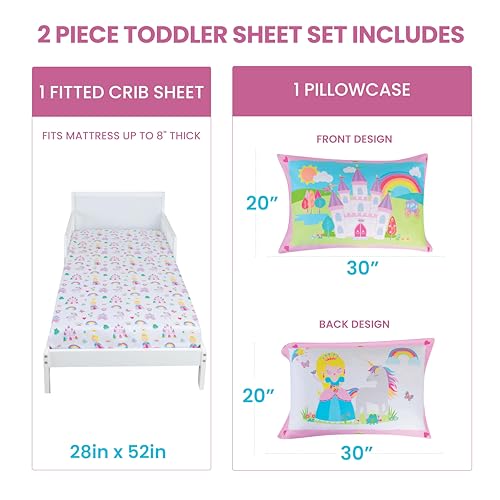 Image of Todays Kids Princess 2-Piece Toddler Sheet Set - Breathable 100% Soft Brushed Microfiber Polyester, Standard Size Toddler Bed Sheets, Gentle on Delicate Skin, Fitted Princess Bedding & Pillowcase Set