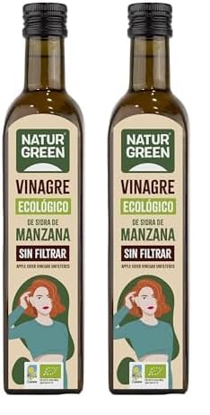 NaturGreen - Vinagre de Sidra de Manzana Bio, Sin Filtrar, Producto Ecológico, Acidificación Natural, Acidez 6% - 500 ml (Paquete de 2)