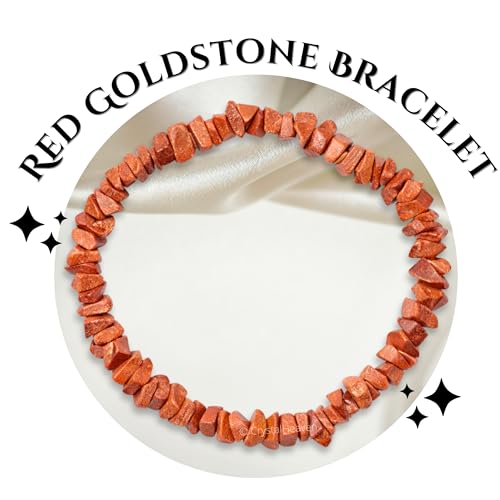 Image of Certified Red Goldstone Bracelet for Women Men with Healing Crystal and Reiki Stone - Beautiful Gemstone Beaded Bracelet for Balance, Harmony & Positive Energy (Chips Stone Beads)
