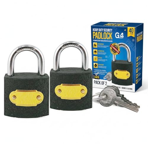 G4GADGET 2 Pack Heavy Duty Padlocks with 2 Keys Each 40mm Outdoor Security Locks Weatherproof Cast Iron Body & Hardened Steel Shackle Shed Fence Gate Toolbox & Garage Use