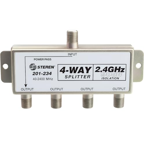 STEREN 4-Way 2.4GHz 90dB 1 Port Power Pass DC Passing On One Port F-Pin Coaxial Splitter [201-234]