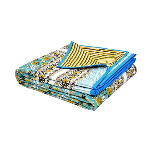 Image of BLOCKS OF INDIA Hand Block Printed Cotton Single Size Reversible Malmal Dohar for Summer (Blue GAD BUTI)