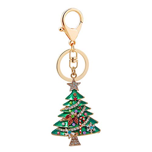 Fuqimanman2020 Cute Christmas keychain Crystal Santa Christmas Tree Snowman Bell