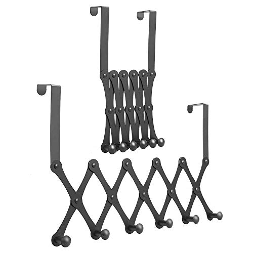 Preisvergleich Produktbild ZMQC Türhaken-Organizer, einziehbarer Metall-Kleiderbügel für Tür, Bademäntel, Handtücher, platzsparend, langlebig und rostbeständig, 6 Haken, Edelstahl, Schwarz, 2 Packungen