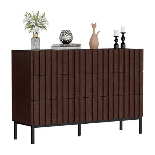 UEV Kommode mit 6 Schublanden, 73,4 x 34,5 x 100cm, Schrank mit Schubladen, Schmal Kommode,Aufbewahrungskommode,Schrank für Wohnzimmer,Schlafzimmer,Flur(Braun)