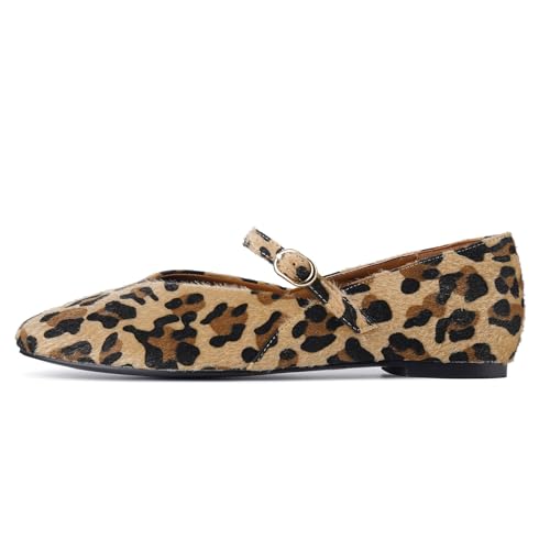 Image of Gothictor Women's Mesh Ballet Flats Round Toe Leopard Mary Jane Shoes Women | Cushioned Comfort, Easy to Style, Buckle Strap, Cheetah Print, Ballerina, Breathable, Wide Width, Non-Slip, Dressy Casual
