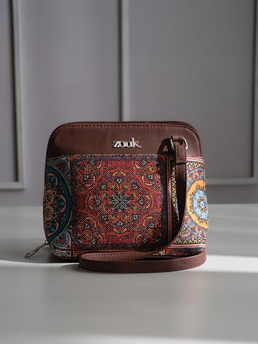 Image of ZOUK Printed Vegan Leather Out Of Office Sling Bag With Adjustable Strap For Women's Girls