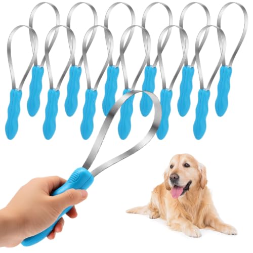 Roowest 12 Pcs Dual Sided Shedding Blade with Stainless Steel Blade Dog Hair Brush Blue Deshedding Grooming Tool with Anti Slip Grip for Short and Long Hair Coats Dog Horses Cattle