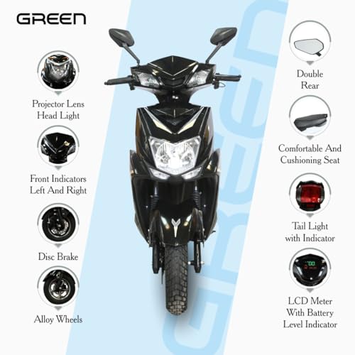 Image of Green Invicta Low Speed Electric Scooter Non RTO 60KM Range with Portable Charger (Black)
