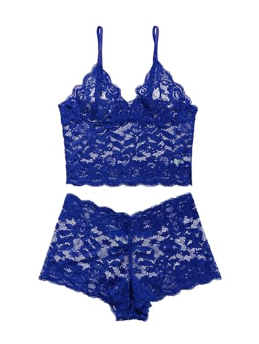 Image of Lilosy Sexy Sheer Floral Lace Pajamas Lingerie Set High Waist Sleepwear Bra and Panty 2 Piece Nightwear