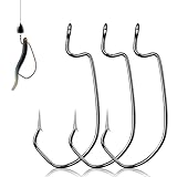 9KM DWLIFE EWG Worm Fishing Hooks - 100PCS Texas Rig Hooks for Bass Fishing, Worm Hook with Extra Wide Gap,Fishing Hooks for Freshwater/Saltwater