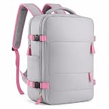 Mochila Viagem Avião Bagagem de mão Viral Impermeável Low Cost Bolsos Isolados P/Sapatos, Notebook, Molhados - Bordo, Cabine, Usb - Cor: Cinza Zíper Rosa