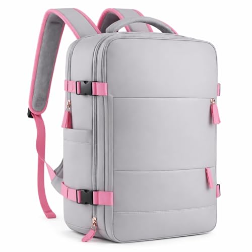 CODATECH Mochila Viagem Avião Viral Bagagem de mão Bordo Cabine Notebook Impermeável Feminina Saída Usb (CINZA+ROSA)