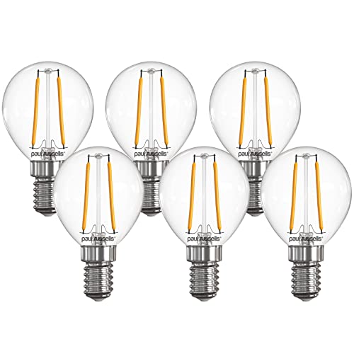 Paul russells LED Filament Golf Ball Light Small Edison Screw E14, 25w Equivalent 2.5W 250LM Mini Globe G45 LED Bulbs, 2700K Warm White, Energy Saving Chandelier Non-Dimmable Lightbulbs, 6 Pack