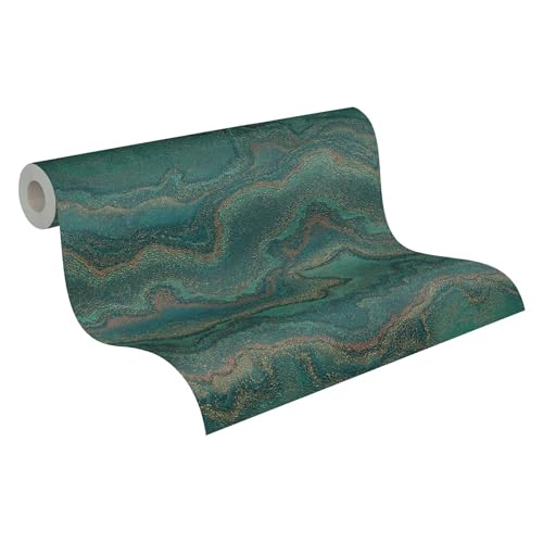 Livingwalls 396593 Wallpaper with Marble Look Design Marble in Dark Green, Blue, Bronze