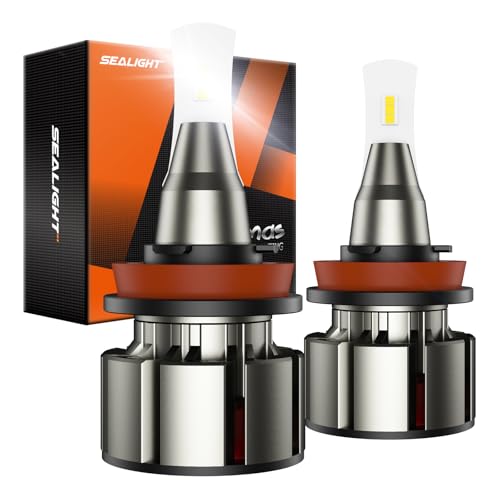SEALIGHT H9/H8 LED Bulbs, 36000LM 800% Ultra-Brightness, Real 1:1 Halogen Mini Size, 10-Year Extended Lifespan, 6000K White Illumination for Automotive L2 H11 Fog Lights, Plug and Play, Pack of 2