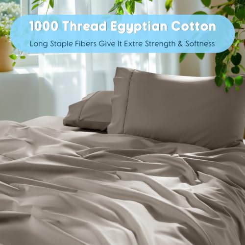 Image of SONORO KATE 1000 Series 100% Egyptian Cotton King Sheet Set,4 Pieces | Soft,Breathable Long Staple,Sateen Weave,Luxury 5-Star Hotel Bed Sheets,16 inch Deep Pocket,Taupe