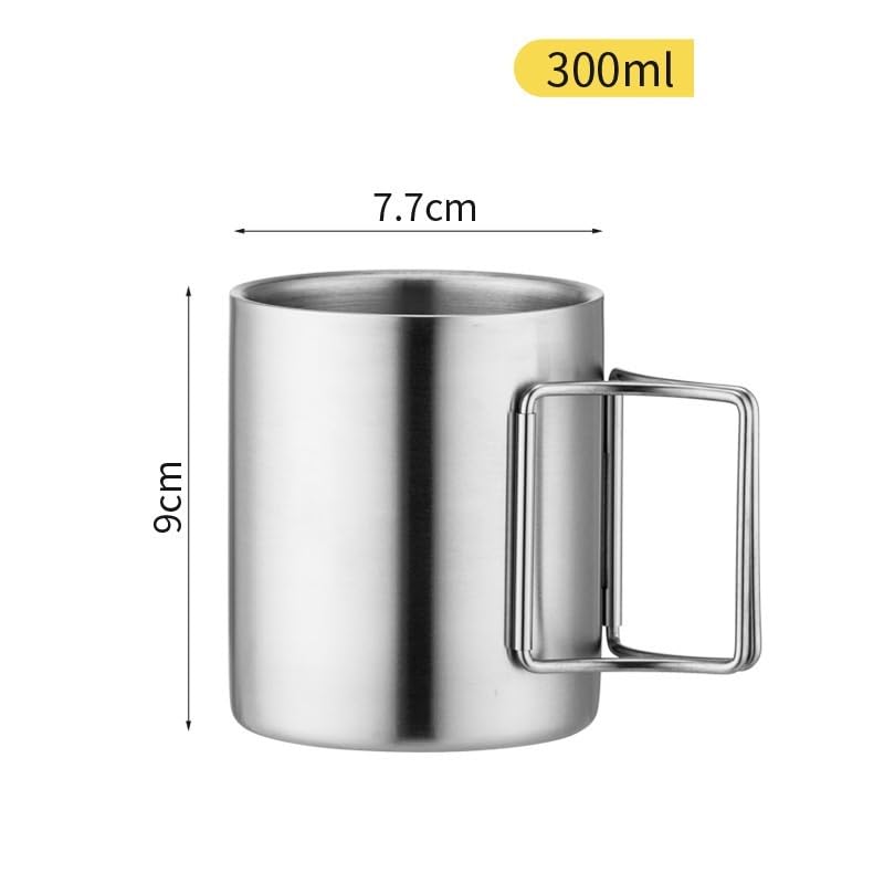 Echeson 1PC Stainless Steel Mug, Outdoor Folding Double-Layered Coffee Mug and Tea Cup Suitable for Outdoor Mountaineering Picnics(300ml)