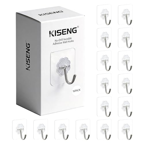 KISENG 16 Pack Crystal Clear Adhesive Hooks for Hanging Heavy Duty 22lb