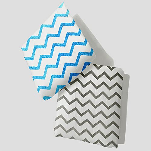 Image of Organic Cotton Muslin Pack of 2 Baby Bath Towel 120 Cm X 120 Cm,400 Tc Zig Zag Blue & Grey