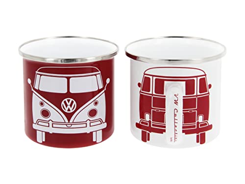 Set 2 tazas de esmalte VW Collection Volkswagen rojo y blanco miniatura 1