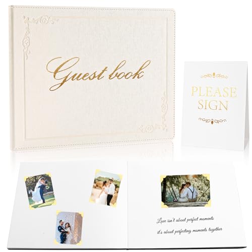 Livre d'or en cuir 120 feuilles blanches pour réception et mariage - 2