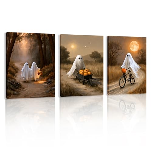 BAOYILONG Set of 3 Farmhouse Halloween Canvas Wall Art Spooky