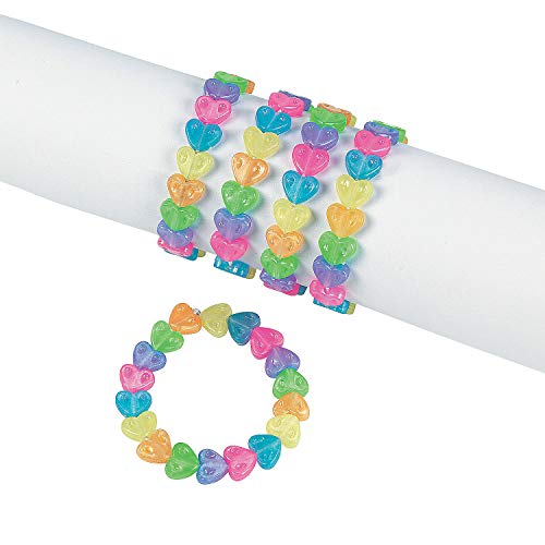 Fun Express Plastic Beaded Rainbow Heart Bracelets - Easter & Novelty Jewelry Set