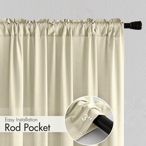 Image of MIULEE Cream Beige Semi Sheer Privacy Curtains Drapes 2 Panels 52W x 96L | Semi sheer privacy, non-see-through, light filtering, fits kitchen, bathroom, bedroom