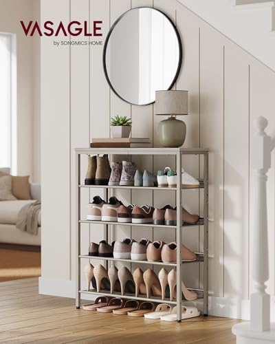 Image of VASAGLE Shoe Rack for Entryway, Freestanding, Adjustable, Industrial | 5-Tier Shoe Rack Organizer with Storage Shelves and Spacious Top, Cappuccino Beige and Oatmeal Beige ULBS038L01