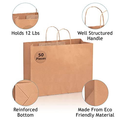 Bilinny Brown Paper Bags With Handles - Large Gift Bags With Handles - 16X6X12 Inches - 50 Pack Kraft Paper Bags - Paper Grocery Bags - Paper Bags For Small Business - Paper Shopping Bags With Handles #TOP6