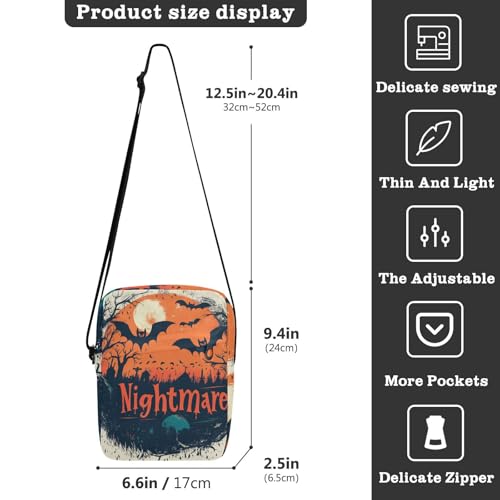 KLL Nightmare Halloween Black Bats Orange men's messenger bag Vegan Leather Crossbody Small Bag For Women Shopping Shoulder Hand Bag For Woman3