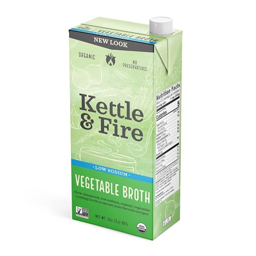 KETTLE & FIRE Organic Vegetable Cooking Broth Low Sodium, 32 OZ (Pack of 6)