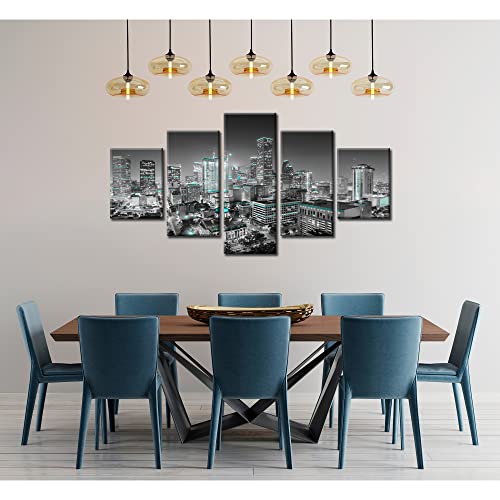 Houston City Skyline Wall Art Houston Pictures Wall Decor Black And White Texas Cityscape Canvas Print Painting Poster Stretched Frame Home Living Room Bedroom Decoration(60X32 Inches) #TOP1