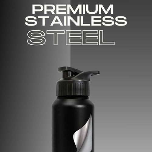 Image of Speedex Stainless Steel Metal Water Bottle 1 Ltr 1000 ml, BIS Approved, Leak Proof Sipper Cap Bottle for Office, School, Gym, Travel, Daily Use for Men, Women, Kids, Adults, Black Grey, Set of 3