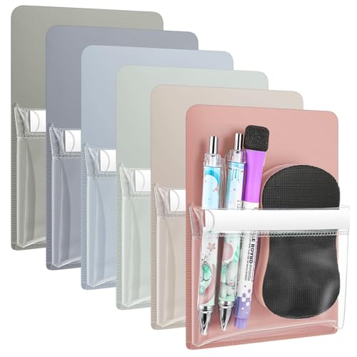 Sherr 6 Pcs Magnetic Pen Marker Holders, Magnetic Pocket Pouch Clear File Holder for Fridge Whiteboard Locker, Magnet Pen Dry Erase Marker Storage Organizer Accessories (4.7 x 6.5 in,Light Vintage)