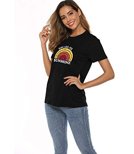 Camiseta feminina Mansy You are My Sunshine casual de verão, manga curta, estampada, linda, divertid